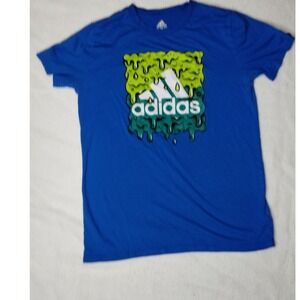 Adidas Graphic T-Shirt Blue Green Drip Logo Tee Casual Top Large